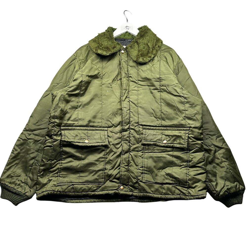 Vintage 70s Zero Zone Insulated Outerwear Quilted Military Jacket Mens XL Green